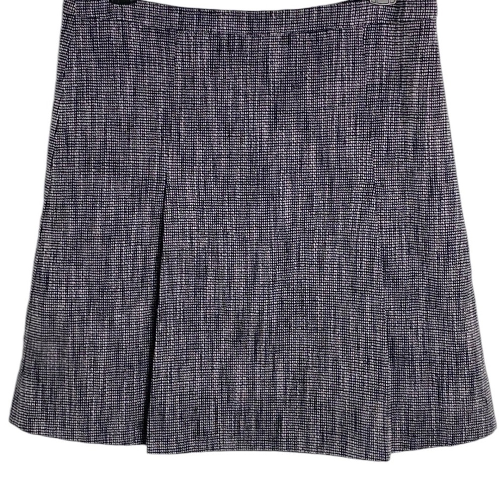 J. Crew Navy White Tweed Pleated Front Mini Skirt